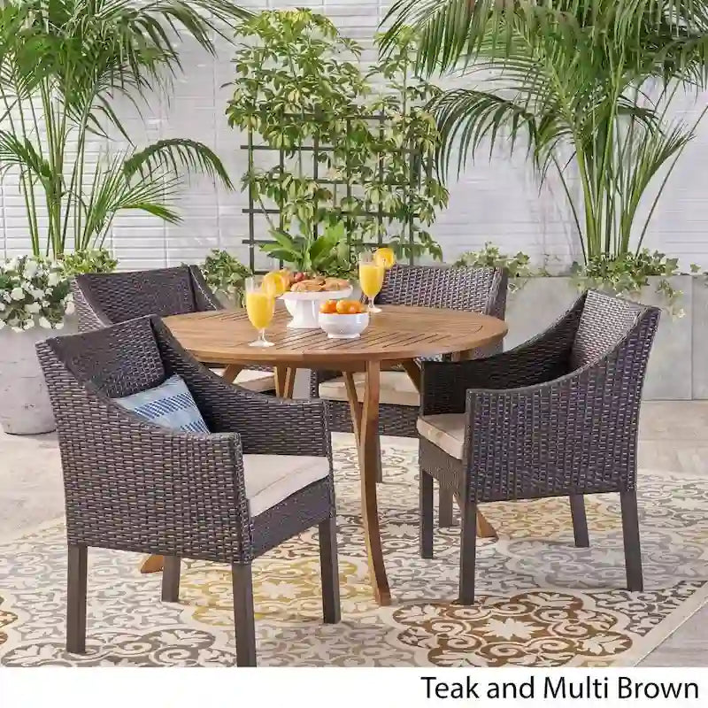 Set da pranzo da 5 pezzi per esterni Kingston in legno di acacia e vimini di Christopher Knight Home