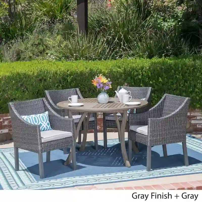 Set da pranzo da 5 pezzi per esterni Kingston in legno di acacia e vimini di Christopher Knight Home