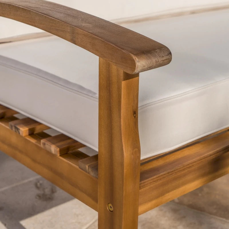Peyton Outdoor Cushioned Acacia Wood Loveseat and Table Set by Christopher Knight Home