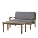 Peyton Outdoor Cushioned Acacia Wood Loveseat and Table Set by Christopher Knight Home
