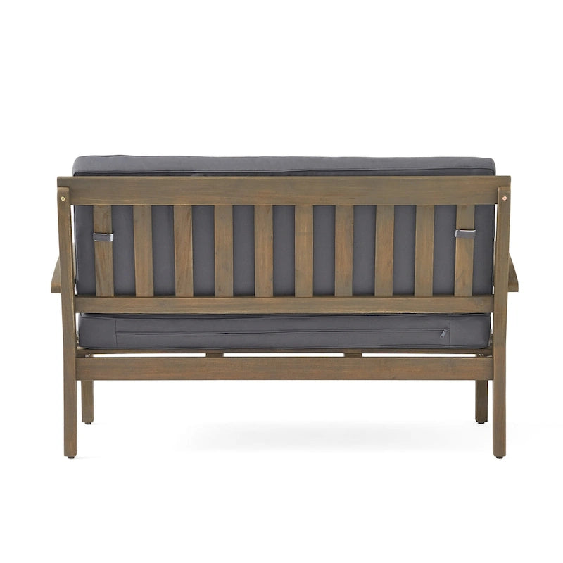 Peyton Outdoor Cushioned Acacia Wood Loveseat and Table Set by Christopher Knight Home