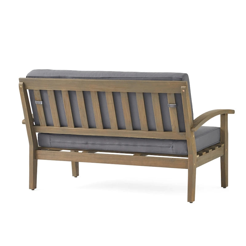 Peyton Outdoor Cushioned Acacia Wood Loveseat and Table Set by Christopher Knight Home