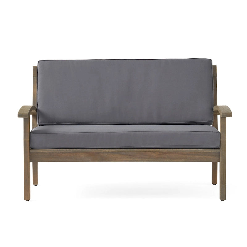 Peyton Outdoor Cushioned Acacia Wood Loveseat and Table Set by Christopher Knight Home