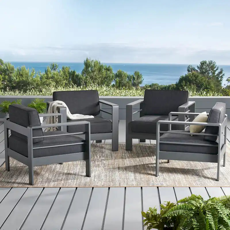 Cape Coral Outdoor Aluminum Club Chair with Cushions (Set of 4) by Christopher Knight Home