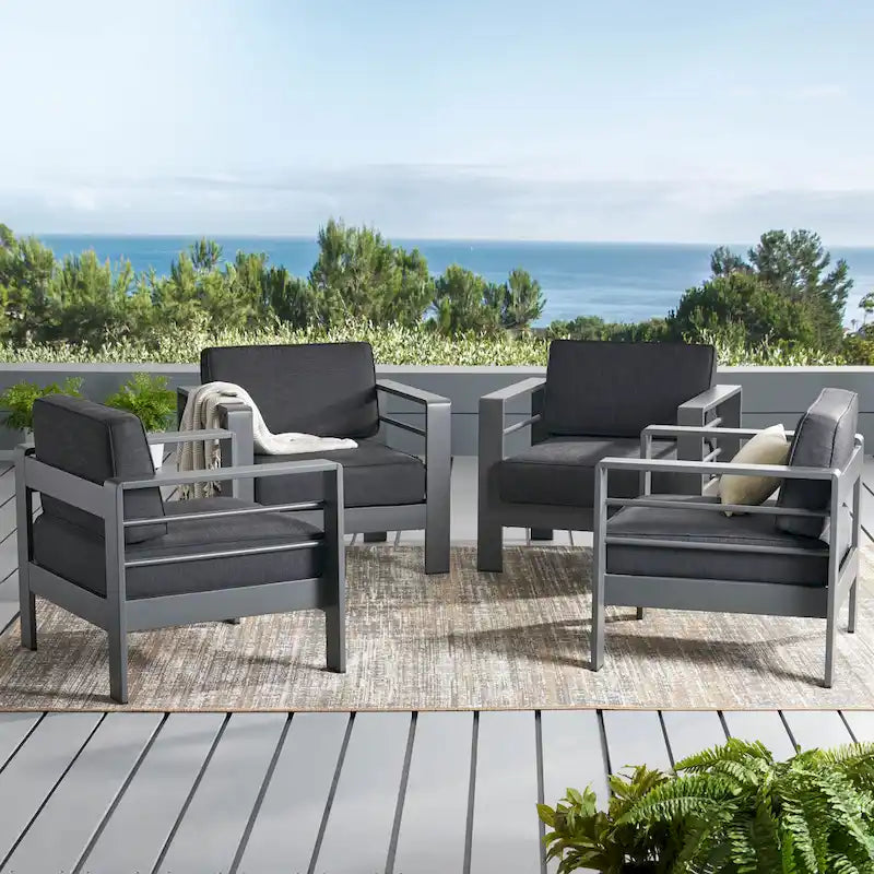 Cape Coral Outdoor Aluminum Club Chair with Cushions (Set of 4) by Christopher Knight Home