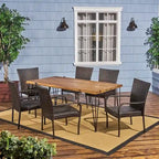 Walker Outdoor 6-Seater Acacia Wood Dining Set with Stacking Chairs by Christopher Knight Home