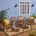 Set da pranzo da 7 pezzi in legno di acacia rustico da esterno Kentwood di Christopher Knight Home