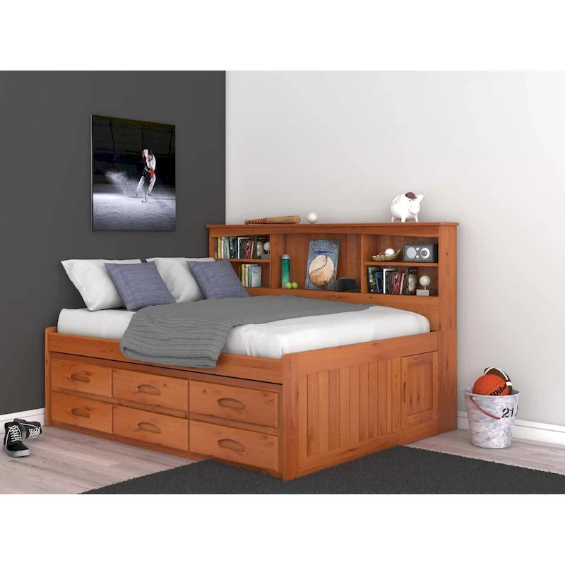 Divano letto a giorno matrimoniale in pino massiccio OS Home and Office Furniture con sei cassetti color miele caldo
