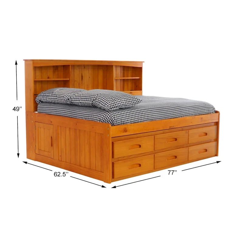 Divano letto a giorno matrimoniale in pino massiccio OS Home and Office Furniture con sei cassetti color miele caldo