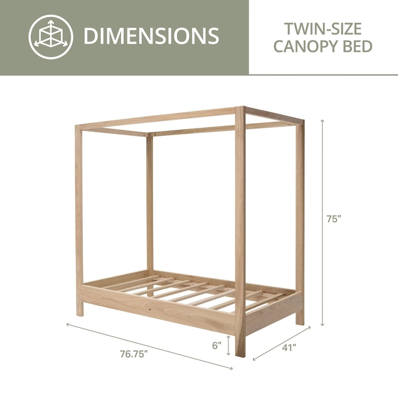 American Furniture Classics Model TWIN CANOPY Twin Size Canopy Bed with Raised Platform