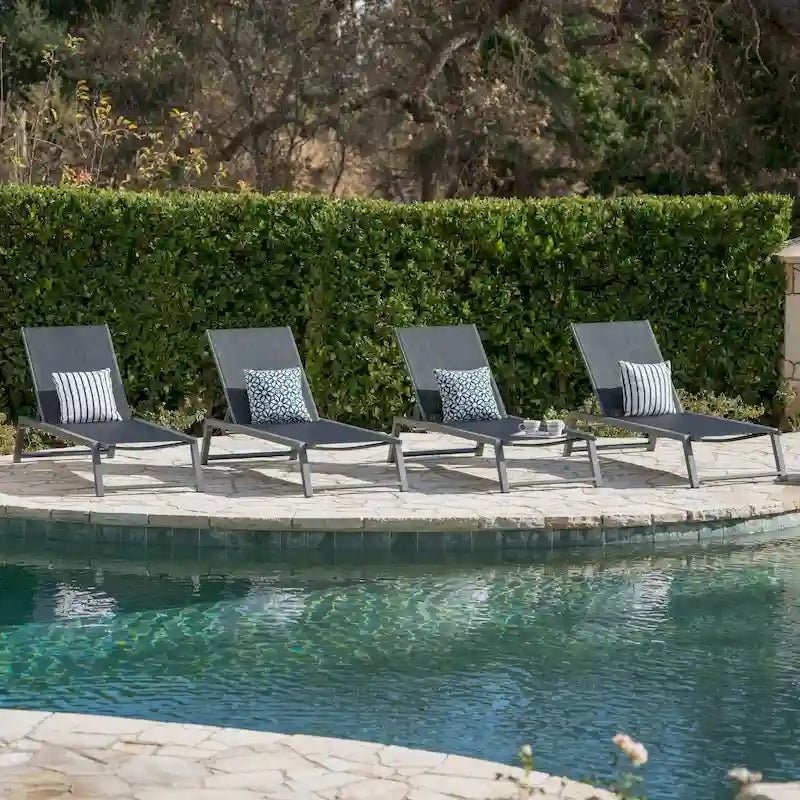 Myers Outdoor Aluminum Mesh Chaise Lounge (Set of 4) by Christopher Knight Home
