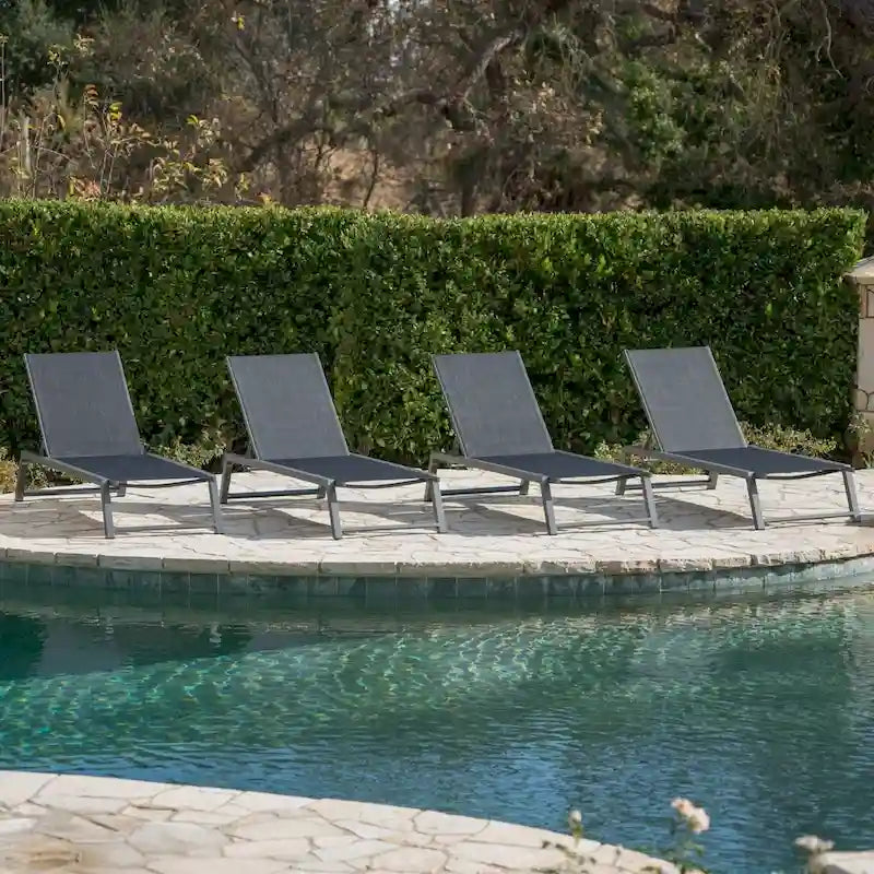 Myers Outdoor Aluminum Mesh Chaise Lounge (Set of 4) by Christopher Knight Home