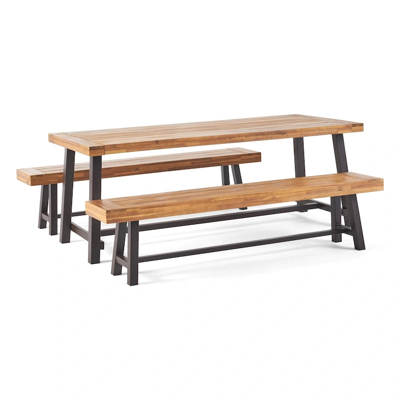 Set da pranzo da picnic da esterno in legno di acacia Carlisle di Christopher Knight Home