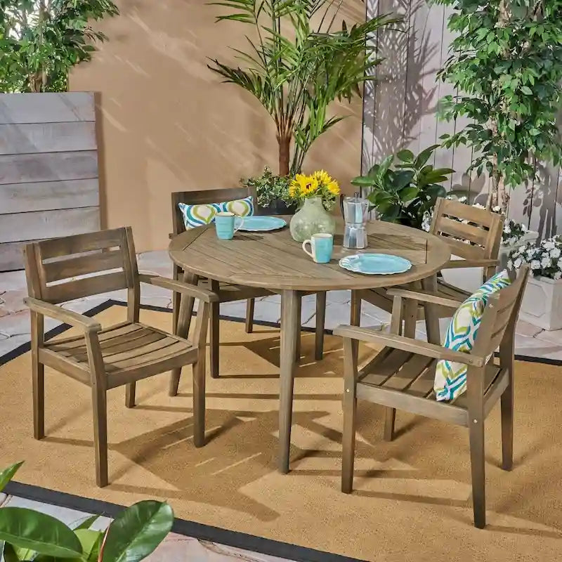 Stamford Outdoor 5 Piece Acacia Wood Dining Set with Straight Legged Dining Table by Christopher Knight Home