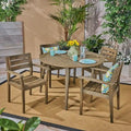 Stamford Outdoor 5 Piece Acacia Wood Dining Set with Straight Legged Dining Table by Christopher Knight Home