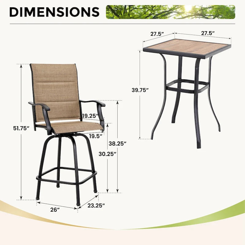 MAISON ARTS 3/5-Piece Patio Swivel High Back Bar Stools Set