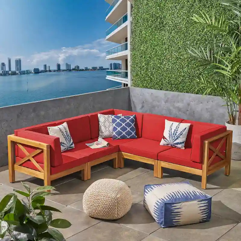 Brava Outdoor 5-Seat Acacia Wood Sofa Set by Christopher Knight Home