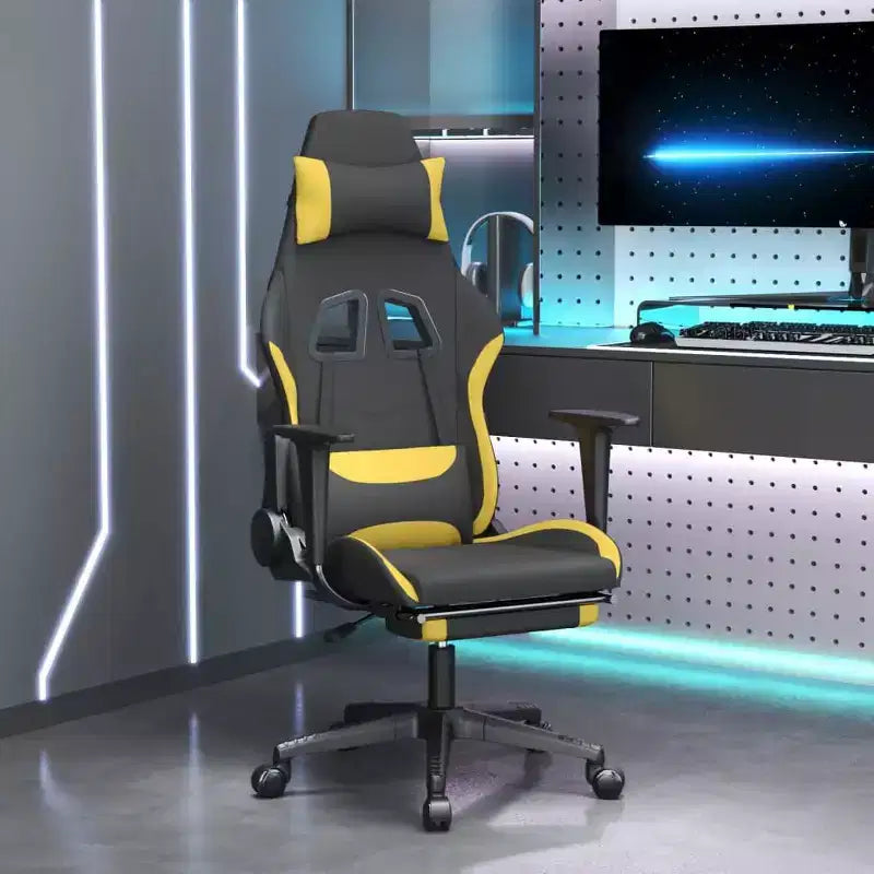 vidaXL Sedia da gaming con poggiapiedi, nera e gialla, in tessuto