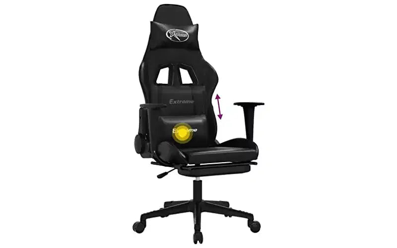 vidaXL Sedia da gaming massaggiante con poggiapiedi, nera, in similpelle