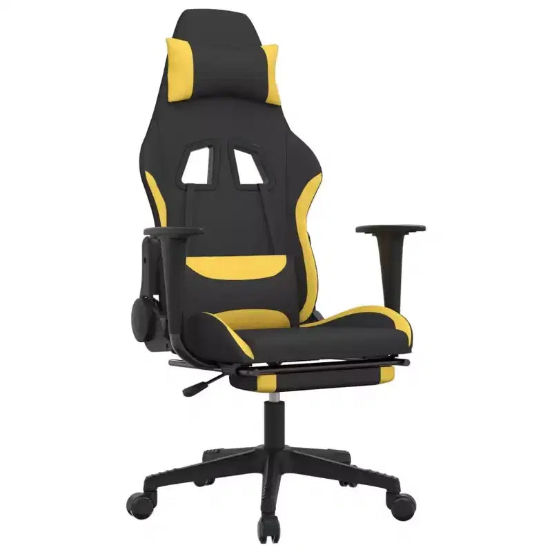 vidaXL Sedia da gaming massaggiante con poggiapiedi, nera e gialla, in tessuto