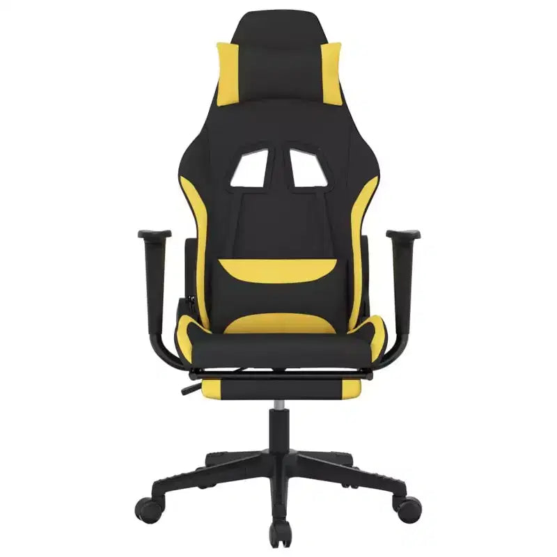 vidaXL Sedia da gaming massaggiante con poggiapiedi, nera e gialla, in tessuto