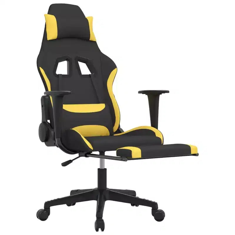 vidaXL Sedia da gaming massaggiante con poggiapiedi, nera e gialla, in tessuto