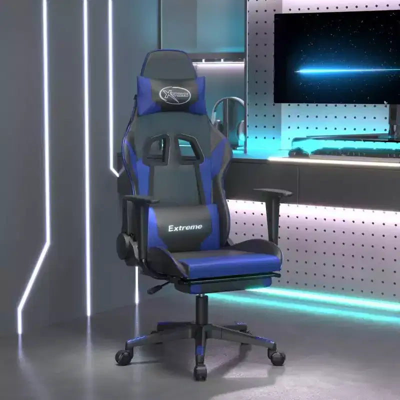 vidaXL Sedia da Gaming con Poggiapiedi, Nera e Blu, in Similpelle