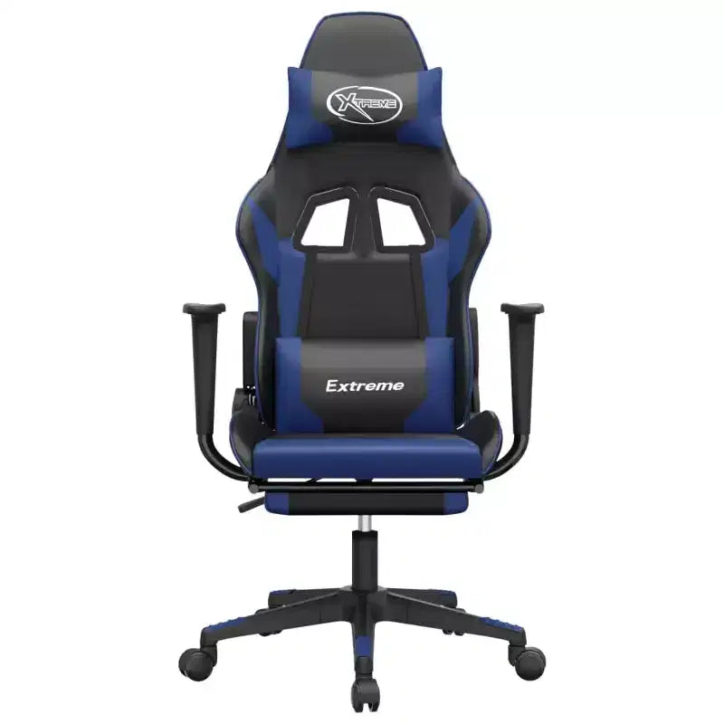 vidaXL Sedia da Gaming con Poggiapiedi, Nera e Blu, in Similpelle