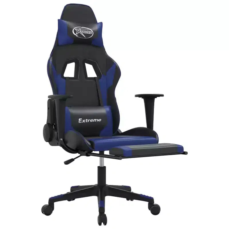 vidaXL Sedia da Gaming con Poggiapiedi, Nera e Blu, in Similpelle