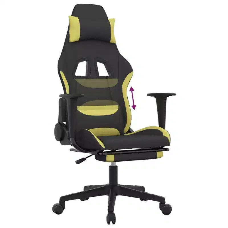 vidaXL Sedia da Gaming con Poggiapiedi, Nera e Verde Chiaro, in Tessuto