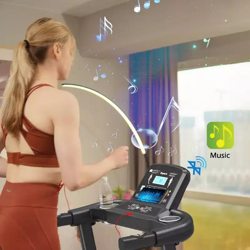 Tapis Roulant Elettrico Multifunzione Ksports, Set da Allenamento Cardio e Forza per Palestra Domestica con Tappetino per Addominali, Cinghia per Sit-Up e Inclinazione Regolabile