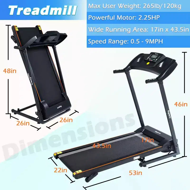 Tapis Roulant Elettrico Multifunzione Ksports, Set da Allenamento Cardio e Forza per Palestra Domestica con Tappetino per Addominali, Cinghia per Sit-Up e Inclinazione Regolabile