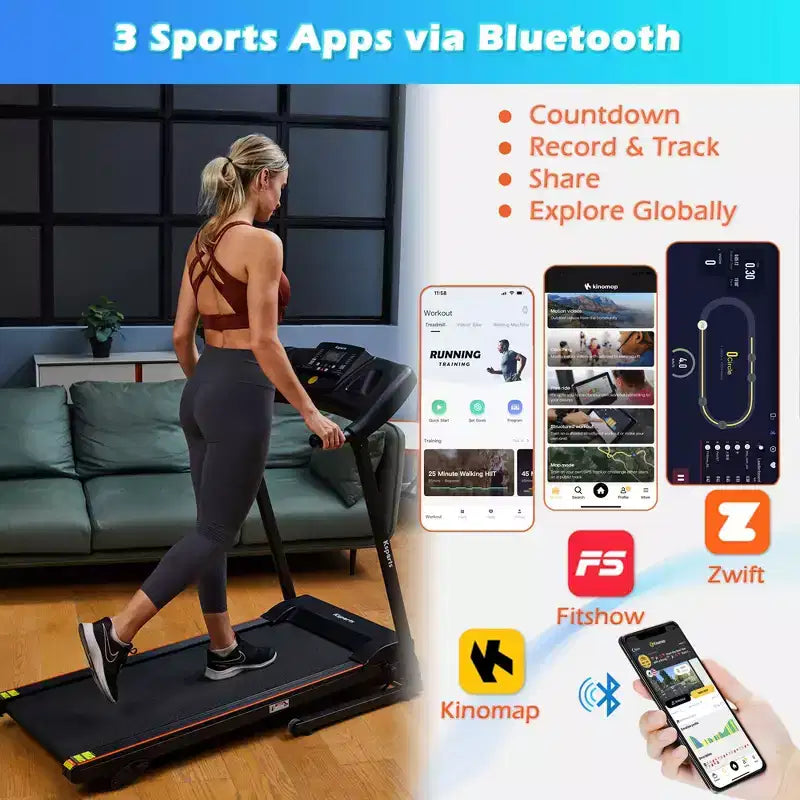 Tapis Roulant Elettrico Multifunzione Ksports, Set da Allenamento Cardio e Forza per Palestra Domestica con Tappetino per Addominali, Cinghia per Sit-Up e Inclinazione Regolabile