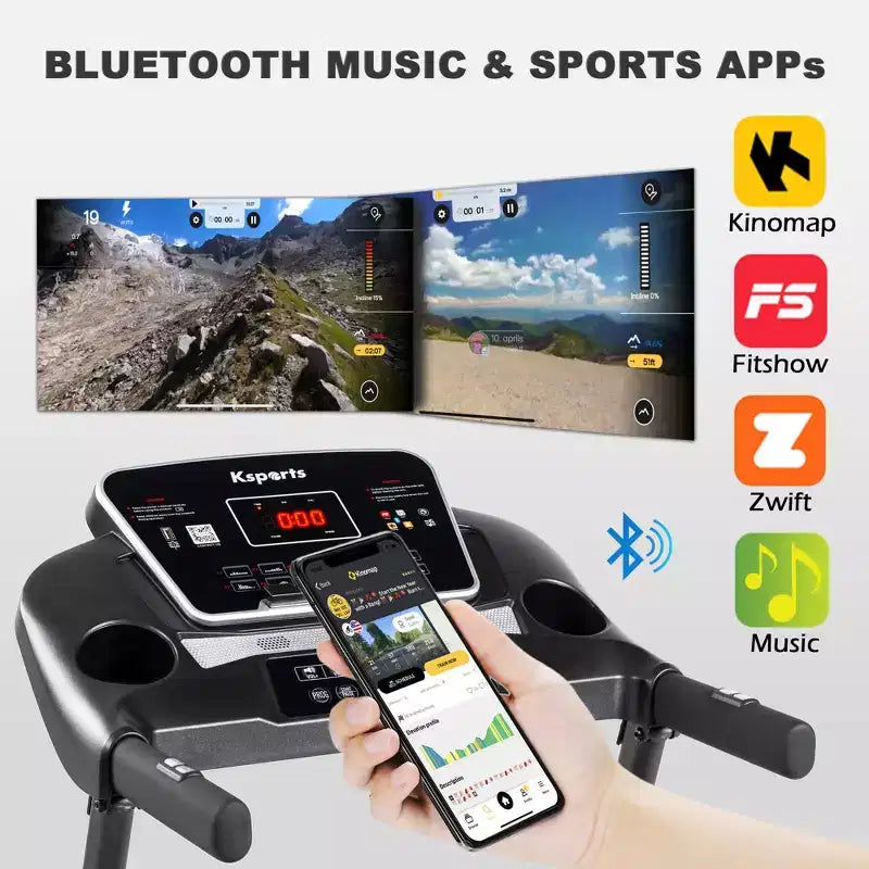 Tapis Roulant Elettrico Multifunzione Ksports, Set da Allenamento Cardio e Forza per Palestra Domestica con Tappetino per Addominali, Cinghia per Sit-Up e Inclinazione Regolabile