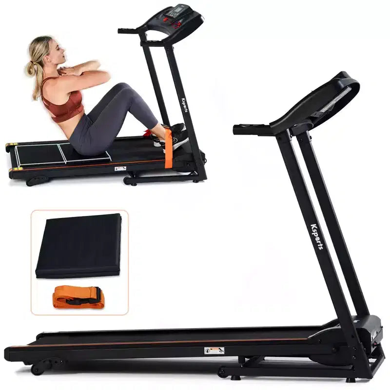Tapis Roulant Elettrico Multifunzione Ksports, Set da Allenamento Cardio e Forza per Palestra Domestica con Tappetino per Addominali, Cinghia per Sit-Up e Inclinazione Regolabile