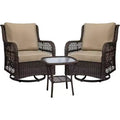 WhizMax 3 Pieces Outdoor Wicker Swivel Rocker Patio Set, 360 Swivel Rocking Chairs Wicker Patio Set with Cushions and Armored Glass Top Side Table