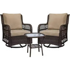 WhizMax 3 Pieces Outdoor Wicker Swivel Rocker Patio Set, 360 Swivel Rocking Chairs Wicker Patio Set with Cushions and Armored Glass Top Side Table