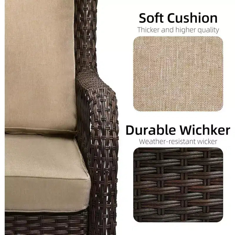 WhizMax Set da Patio Girevole a Dondolo in Vimini da Esterno 3 Pezzi, Set da Patio in Vimini con Sedie a Dondolo Girevoli a 360° con Cuscini e Tavolino Laterale con Piano in Vetro Rinforzato