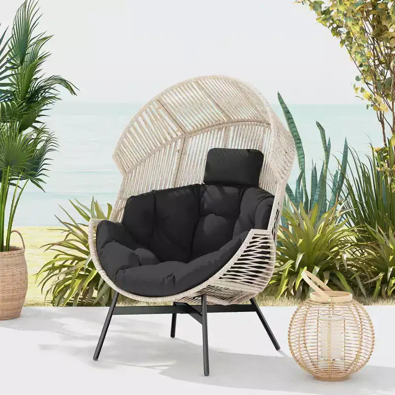 Costway Oversized Egg Style Chair with Cushions & Headrest Heavy-Duty Metal Frame for Yard Off White/Grey/Black