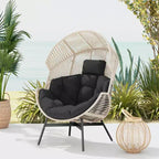 Costway Oversized Egg Style Chair with Cushions & Headrest Heavy-Duty Metal Frame for Yard Off White/Grey/Black