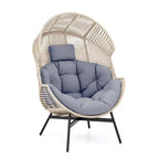 Costway Oversized Egg Style Chair with Cushions & Headrest Heavy-Duty Metal Frame for Yard Off White/Grey/Black