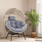 Costway Oversized Egg Style Chair with Cushions & Headrest Heavy-Duty Metal Frame for Yard Off White/Grey/Black