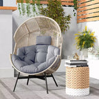 Costway Oversized Egg Style Chair with Cushions & Headrest Heavy-Duty Metal Frame for Yard Off White/Grey/Black