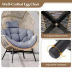 Costway Oversized Egg Style Chair with Cushions & Headrest Heavy-Duty Metal Frame for Yard Off White/Grey/Black