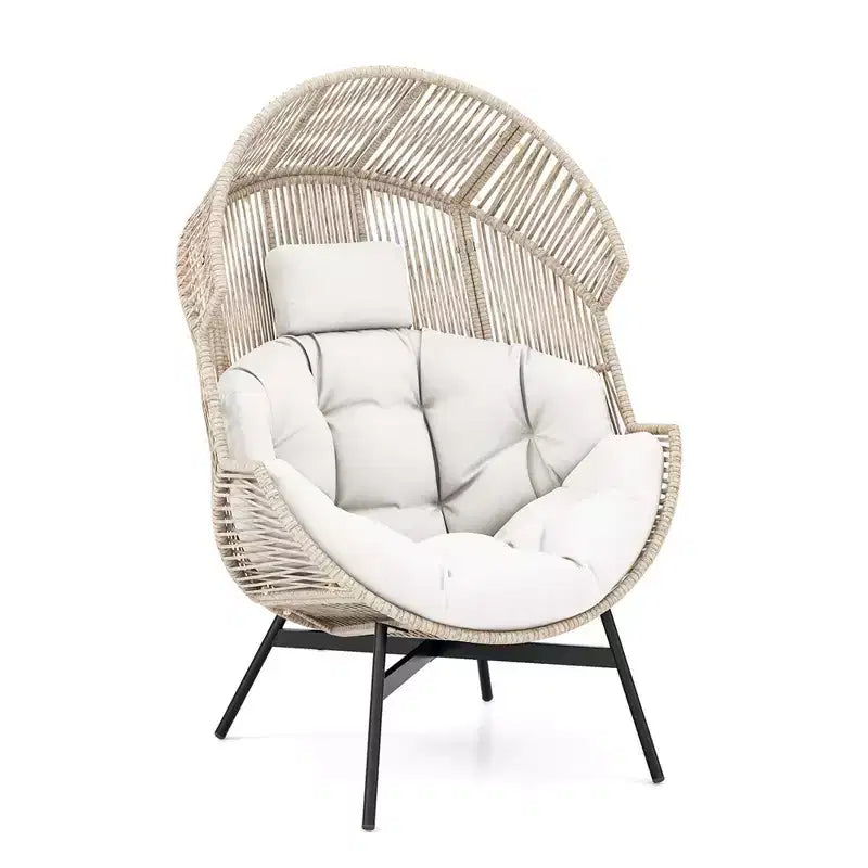 Costway Oversized Egg Style Chair with Cushions & Headrest Heavy-Duty Metal Frame for Yard Off White/Grey/Black