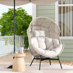 Costway Oversized Egg Style Chair with Cushions & Headrest Heavy-Duty Metal Frame for Yard Off White/Grey/Black
