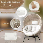 Costway Oversized Egg Style Chair with Cushions & Headrest Heavy-Duty Metal Frame for Yard Off White/Grey/Black