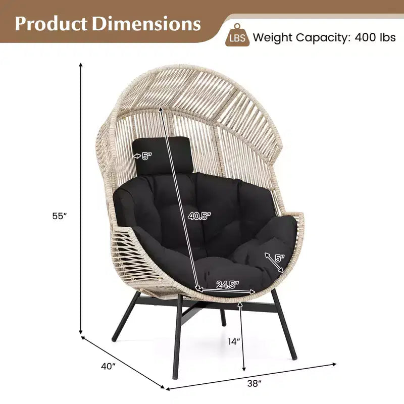 Costway Oversized Egg Style Chair with Cushions & Headrest Heavy-Duty Metal Frame for Yard Off White/Grey/Black