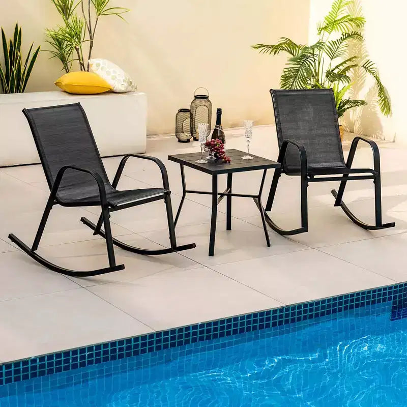 Costway 2 PCS Patio Rocking Chair Heavy-Duty Metal Rocker Outdoor Anti-Slip Black
