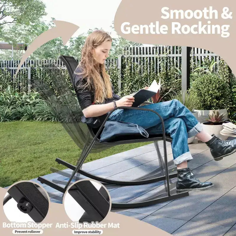 Costway 2 PCS Patio Rocking Chair Heavy-Duty Metal Rocker Outdoor Anti-Slip Black